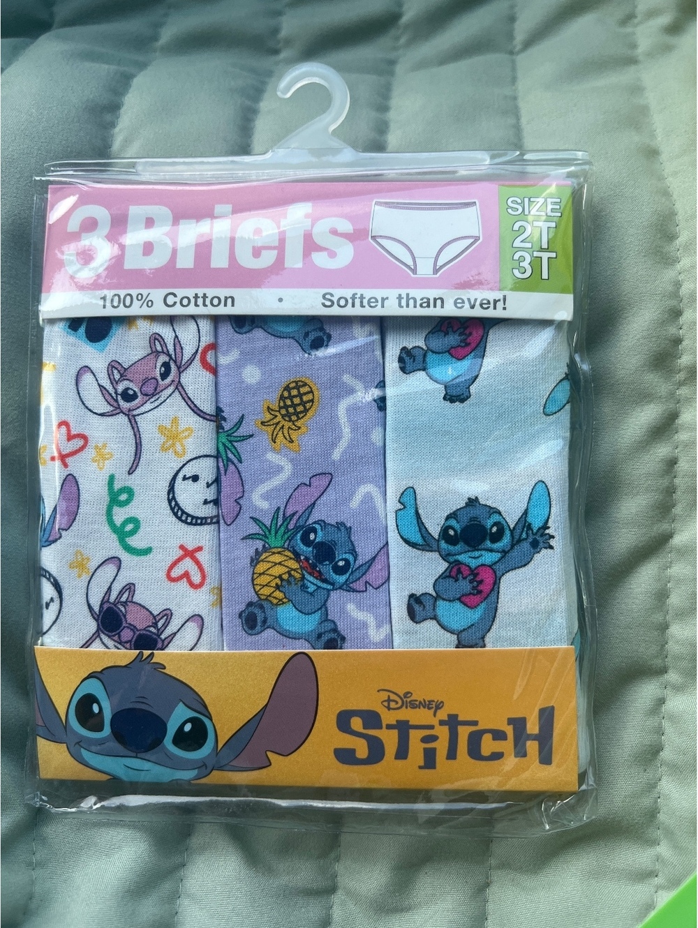 Disney Stitch 3-Pack Girls' Briefs Size 2T/3T 100% Cotton